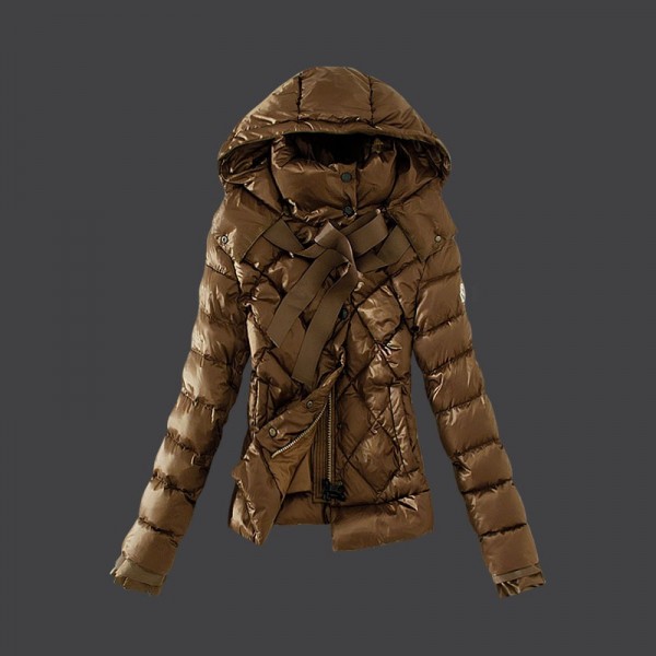 Moncler Donna Giù cappotto cerniera polsini marrone uscita M1044